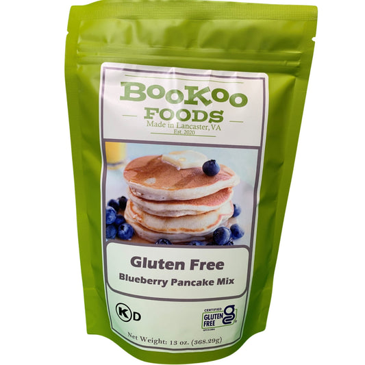 Buy Gluten Free Blueberry Pancake Mix online here with BooKoo Foods. Visit https://bookoofoods.com to try our variety of delicious gluten free pancake mixes.