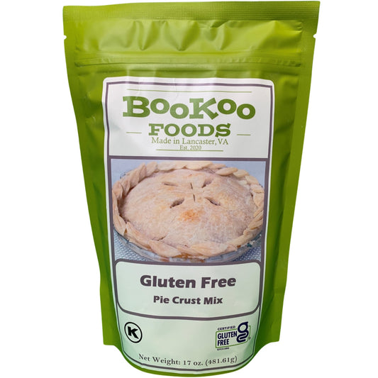 Gluten Free Pie Crust Mix by BooKoo Foods. Enjoy our celiac friendly gluten free pie crust in your next quiche, pot pie, or cherry pie.